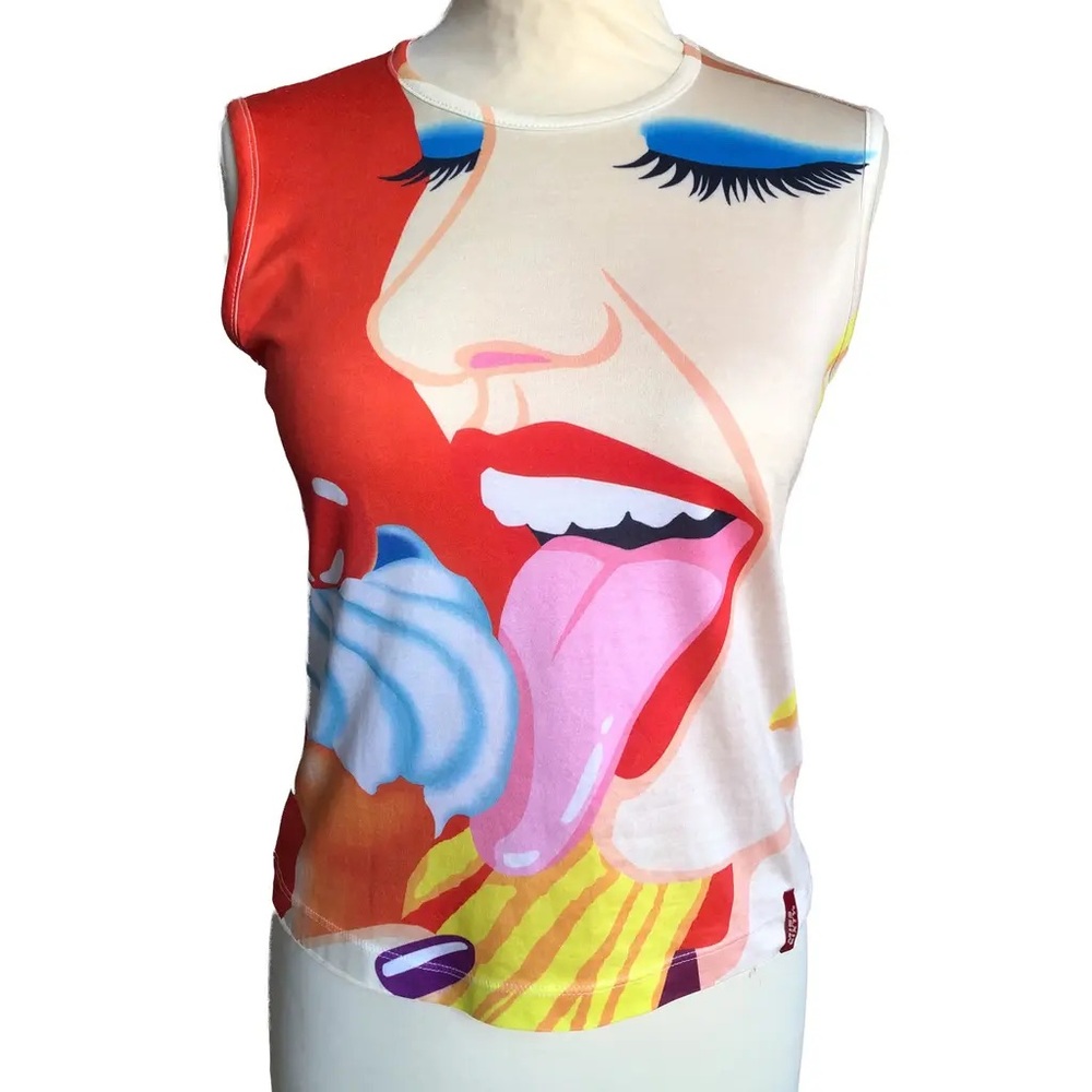 Miss Sixty Vintage Colorful Tongue and ice cream Graphic Sleeveless Top - Picture 2 of 8